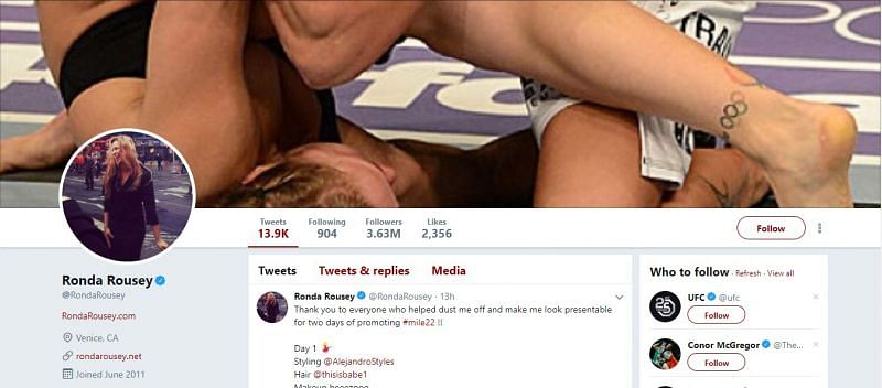 Ronda Rousey is the most followed female wrestler on Twitter